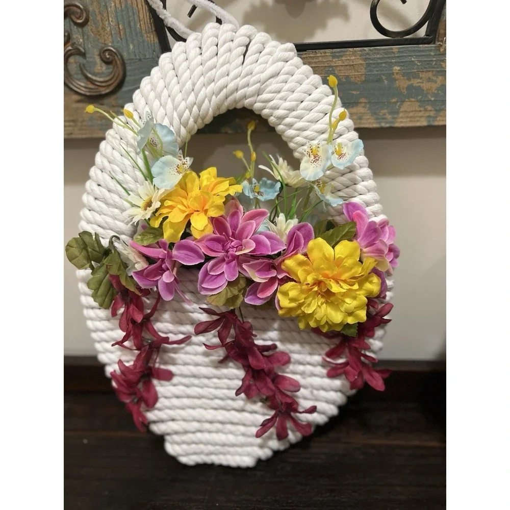 Handcrafted Rope And Floral Easter Basket Wreath